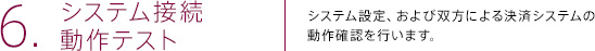 6.システム接続動作テスト | システム設定、および双方による決済システムの動作確認を行います。